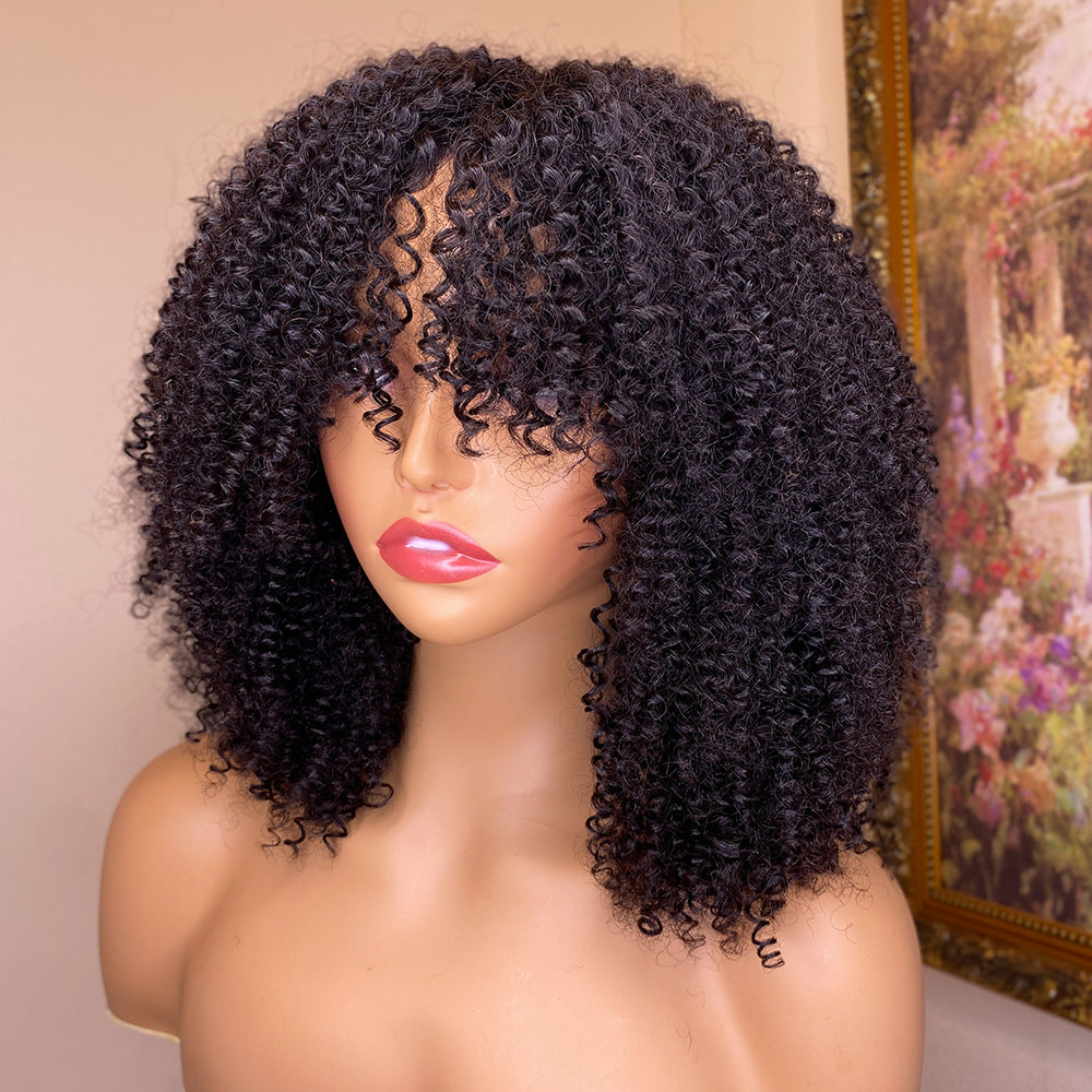 Kinky Curly Human Hair Wig With Bangs | 10–30 Inch | 150 & 180 Density