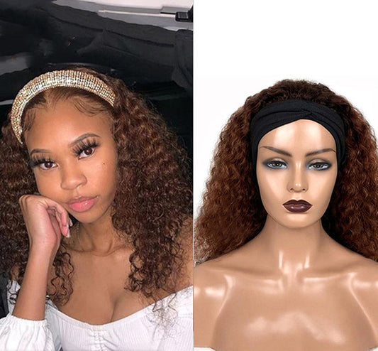 Jerry Curly Human Hair Headband Wig – Glueless, 10–30 Inch