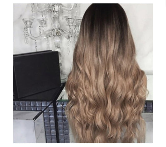 Gradient Long Curly Hair Wig – Heat Resistant, Simulated Scalp