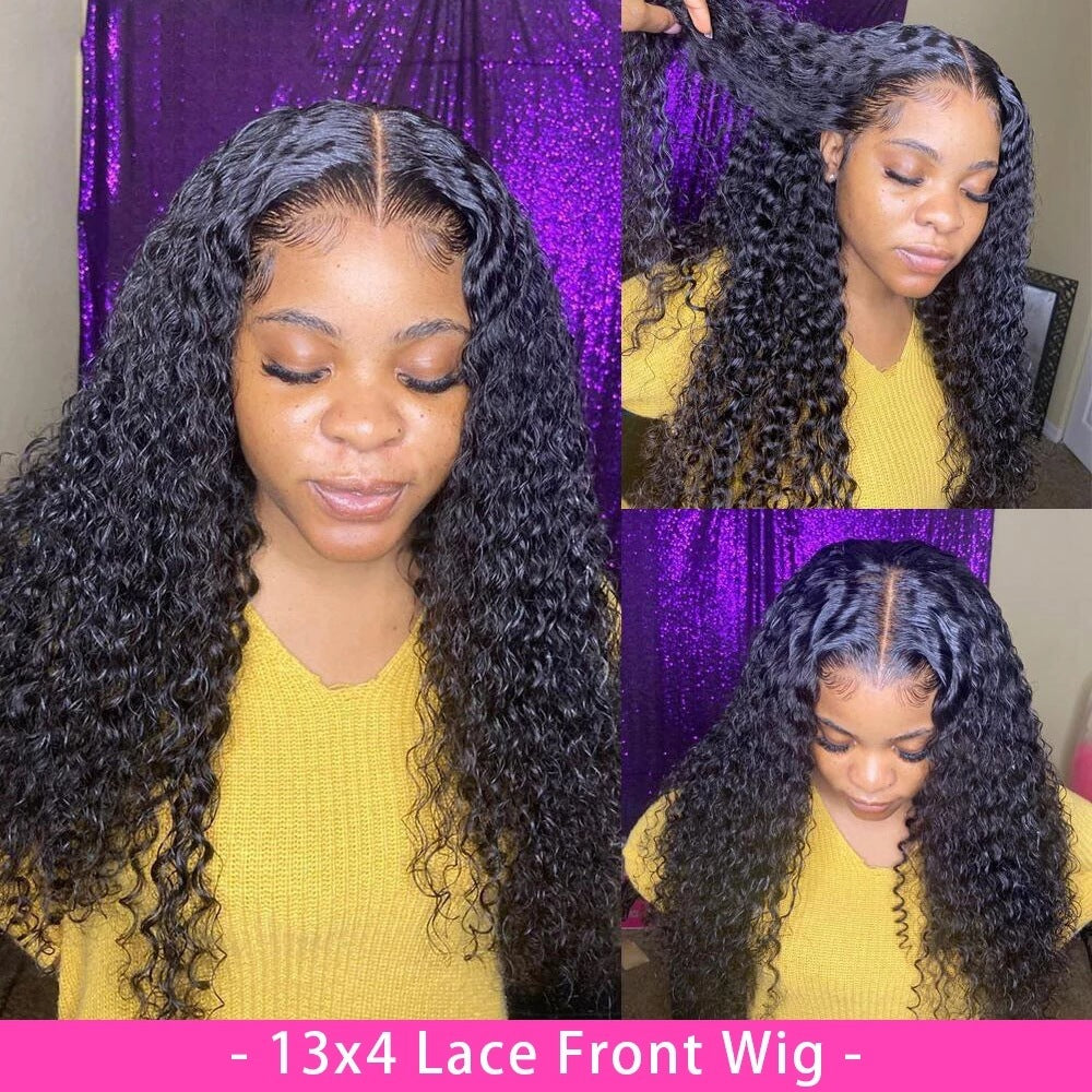 Hand Woven Curly Human Hair Lace Wig – 150% Density 8–30 Inch