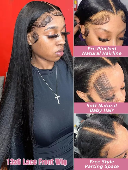 300% High Density 40 46 Inch Bone Straight 13X6 HD Lace Front Wigs Human Hair Brazilian 13X4 360 Full Lace Frontal Wig Pre Pluck