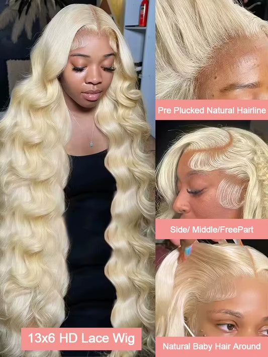 42 Inches 613 Honey Blonde 13X6 HD Transparen Body Wave Lace Frontal Human Hair Wig Colored Human Hair Lace Front Wig for Women