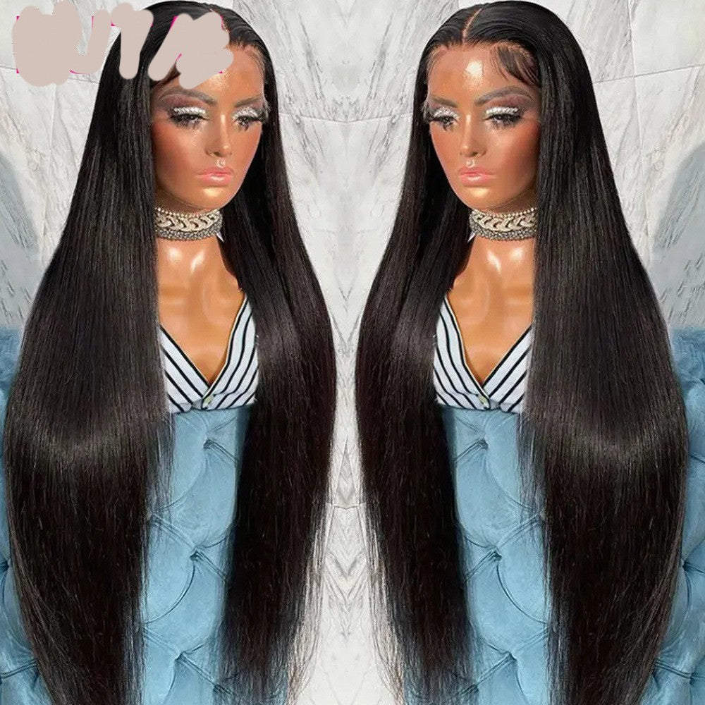 Straight Human Hair Lace Wig Set – Medium Length Natural Black