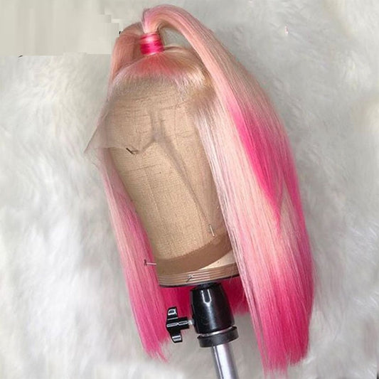 Pink Blonde Human Hair Lace Front Wig – Blunt Cut Ombre