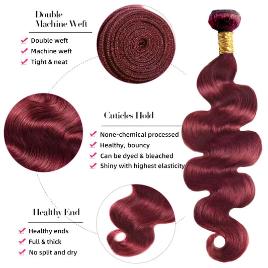 16A Burgundy Body Wave Brazilian Human Hair Bundles