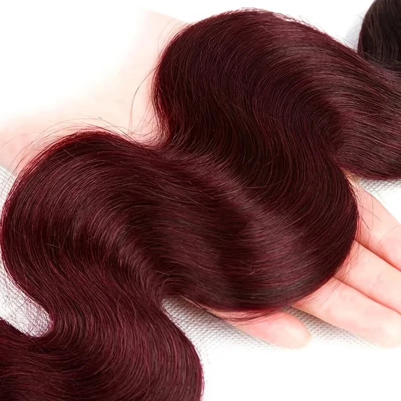 99j Burgundy Body Wave Bundles 3 4 Bundle Colored Wine Red 100% Unprocessed Human Hair Bundles 16A Raw Hair Bundles Extensions