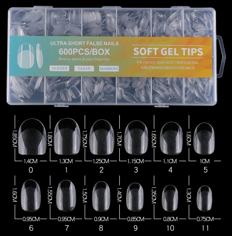 600Pcs Almond Half Matte Full Cover Acrylic Nail Tips Medium