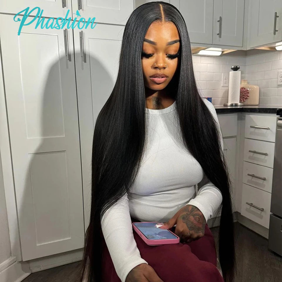 Phashion 24 26 Inch 5x5 4x4 Straight Lace Closure Only Pre Plucked Long Full Swiss Transparent Lace 100% Remy Human Hair On Sale