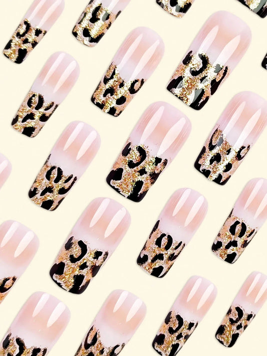 24pcs Luxe Press-On Nails – Leopard French Design
