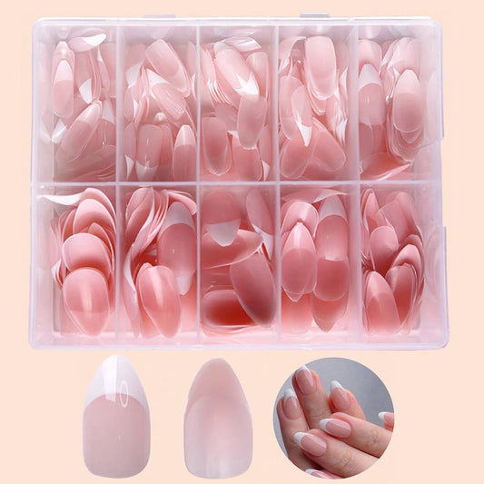 Almond Pink French Press-On Nails Glossy Full Cover Tips Set