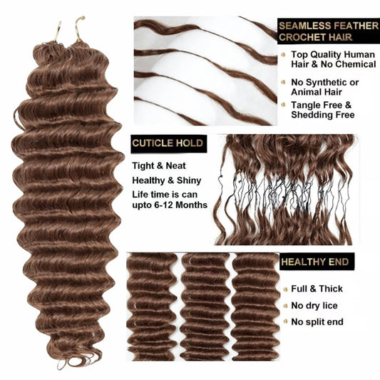 Color Brown Burmese Water Wave Braiding Hair Knotless Pre-Separated Deep Curly Feather Crochet Human Hair Extensions Invisible