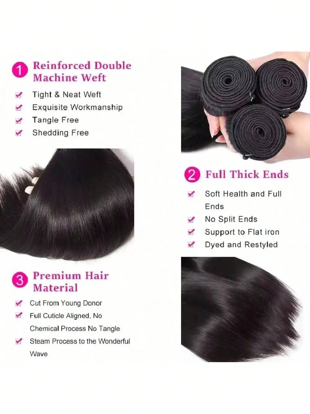 12A Bone Straight Brazilian Human Hair Bundles