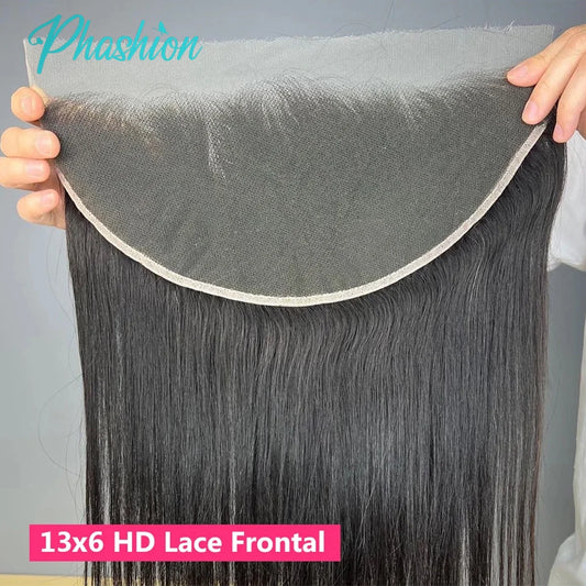 Phashion HD 13x6 13x4 Lace Frontal Straight Pre Plucked 4X4 5x5 6x6 Swiss Full Body Closure Only Natural Black 100% Human Hair