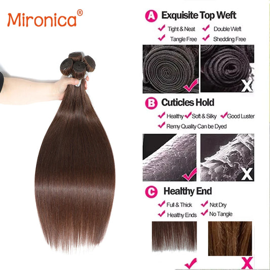 Straight Chocolate Brown 1/3/4Human Hair Bundles Deal Human Hair Weaving Wefts Remy Human Hair Extensions for Women 100 G/Pcs