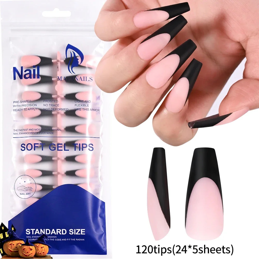 120pcs Pink Ombre Coffin Press-On Nails – Glossy