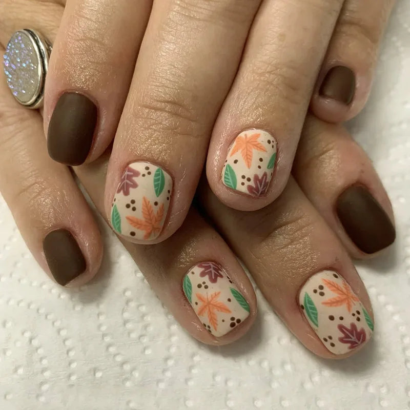 Short Square French Press On Nails Floral Acrylic Set 24Pcs