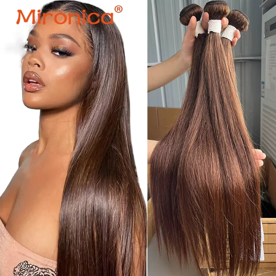 Straight Chocolate Brown 1/3/4Human Hair Bundles Deal Human  display picture 3