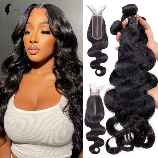 Body Wave Bundles with 2x6 lace closure Brazilian human hair extensions