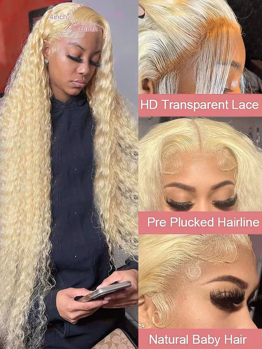 40 Inch Honey Blonde 613 HD Lace Frontal Wig 13X6 Curly Wigs Preplucked Loose Deep Wave Wigs Human Hair 13X4 Lace Frontal Wig
