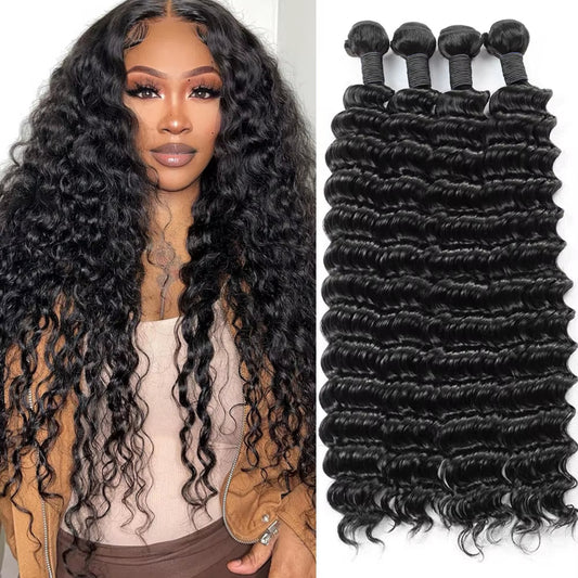 Deep wave sew in hair extensions made from 100% Remy human hair in natural color