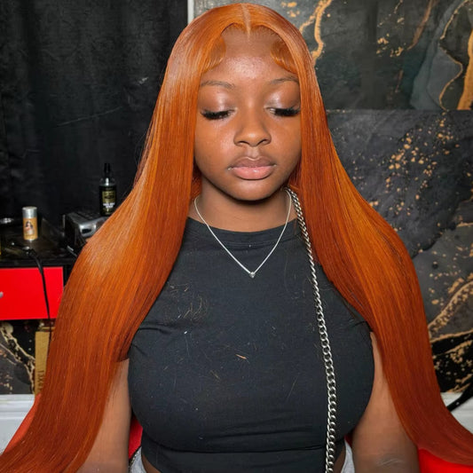 18–24 inch orange ginger lace frontal human hair wig