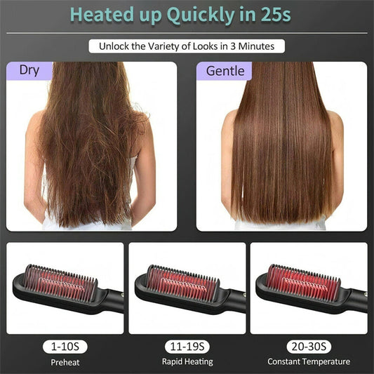 2-in-1 Hair Straightener & Curling Comb with Negative Ion Technology
