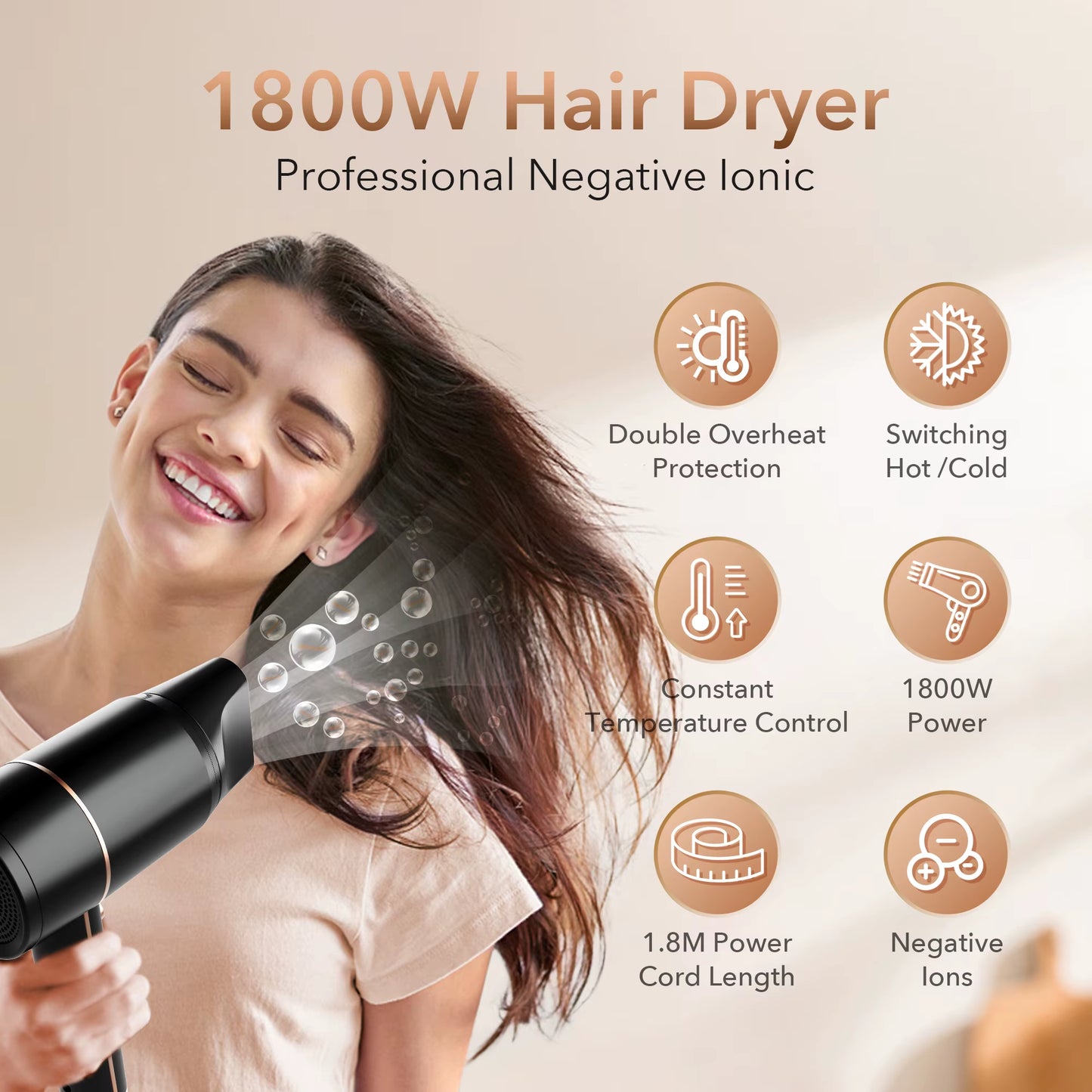 1800W Electric Hair Dryer 110V Hair Dryer Personal Hair Care Styling Negative Ion Tool Constant Anion Hair Dryers