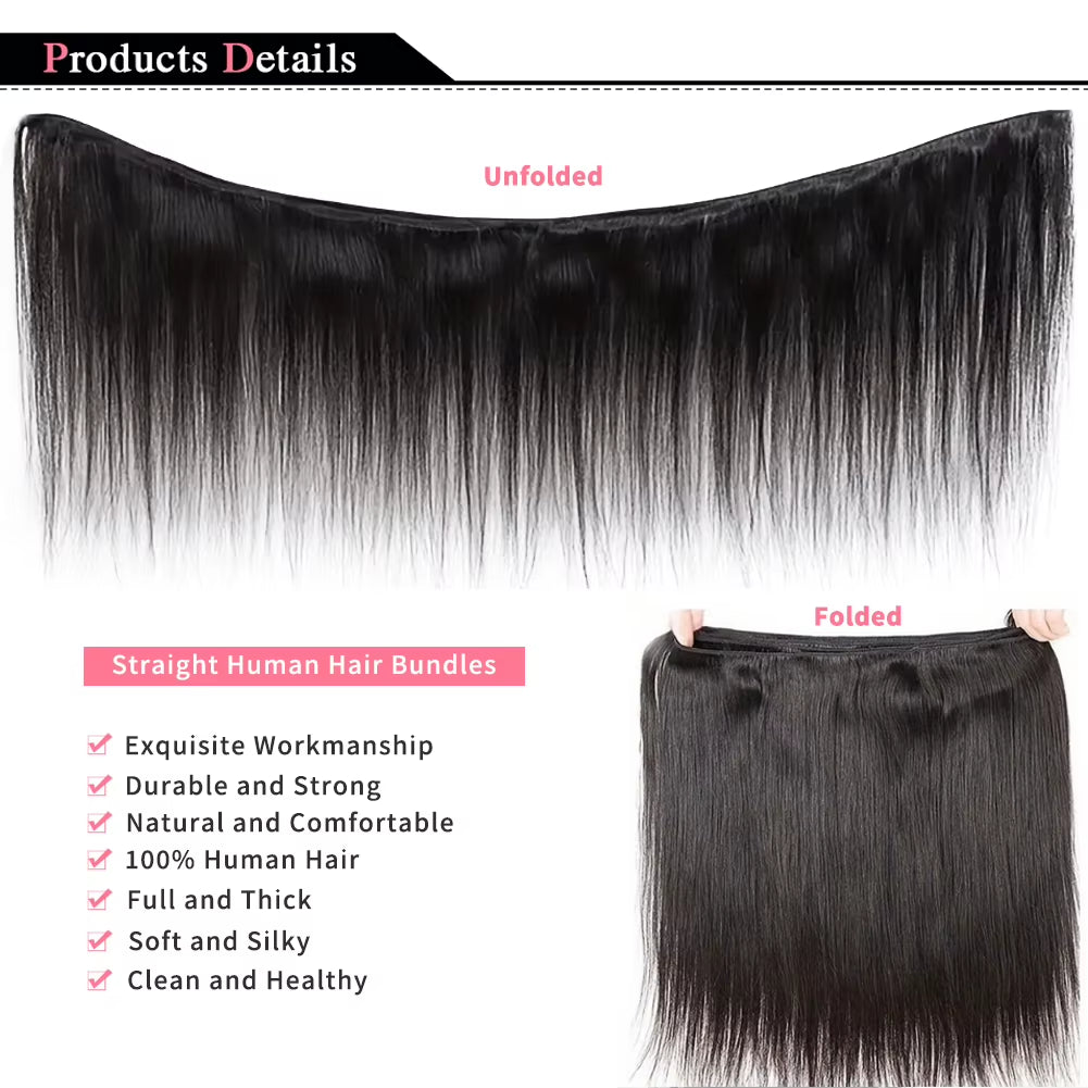 Straight Bundles Human Hair 14-30 Inches Natural Color Brazilian 3 4 Bundle Remy Human Hair Extensions Double Weft Braiding Hair