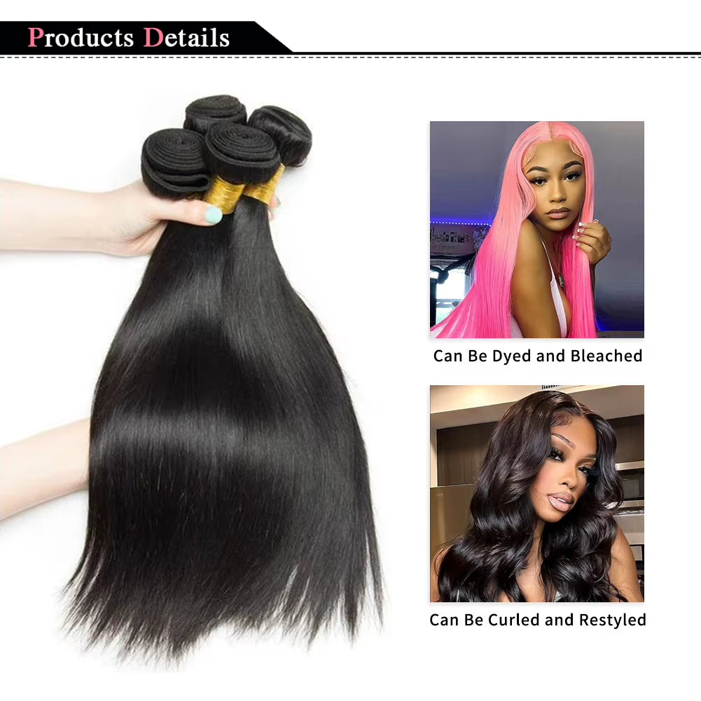 Straight Bundles Human Hair 14-30 Inches Natural Color Brazilian 3 4 Bundle Remy Human Hair Extensions Double Weft Braiding Hair