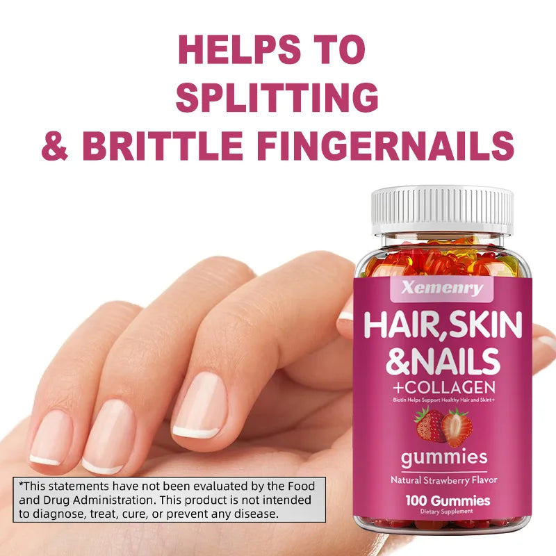 Biotin & Collagen Gummies for Hair Skin Nails – 100ct Daily