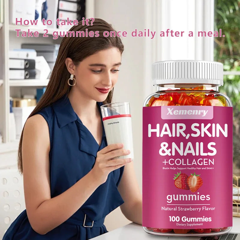 Biotin & Collagen Gummies for Hair Skin Nails – 100ct Daily