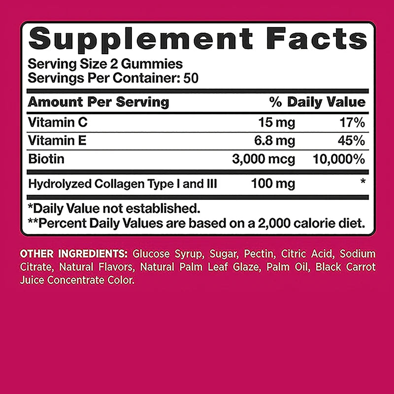 Biotin & Collagen Gummies for Hair Skin Nails – 100ct Daily