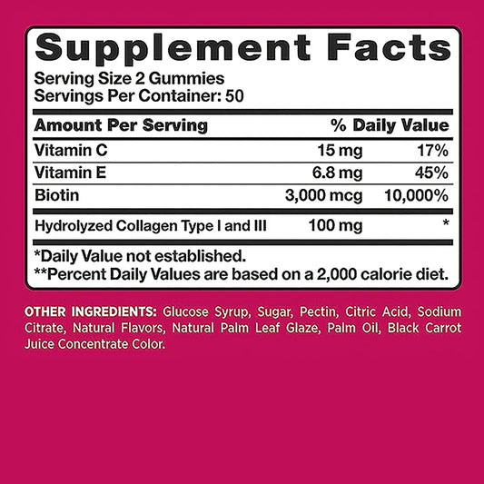 Biotin & Collagen Gummies for Hair Skin Nails – 100ct Daily