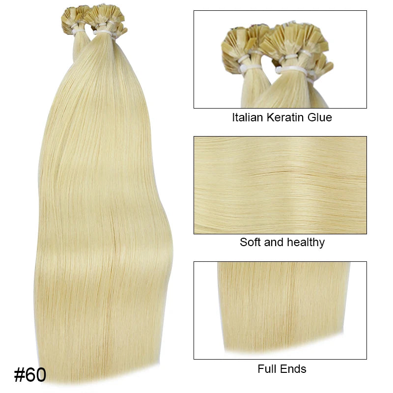 Straight Human Hair Extension By Fusion Flat Tip Keratin Capsules 0.8g/ 1g/Strand 50pcs Natural Hair Extension Ombre Blond Color