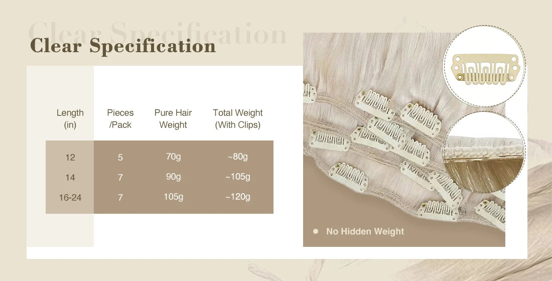 Double Weft Clip In Hair Extensions Brazilian Remy 7Pcs 100g