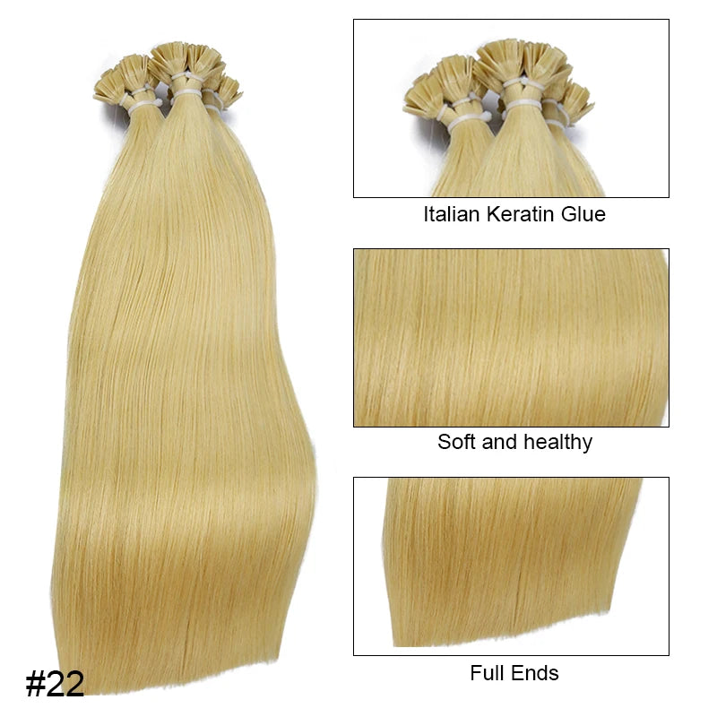 Straight Human Hair Extension By Fusion Flat Tip Keratin Capsules 0.8g/ 1g/Strand 50pcs Natural Hair Extension Ombre Blond Color