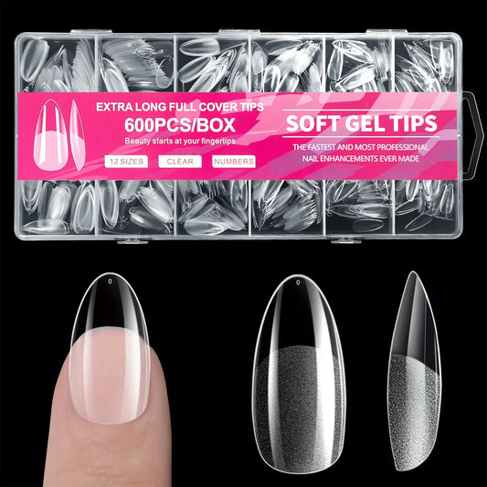 600Pcs Almond Matte Nail Tips Full Cover Acrylic Set Medium