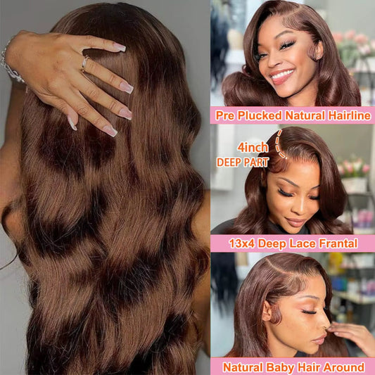 Chocolate brown body wave human hair wig with HD lace frontal