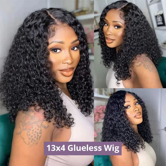 Curly 7x5 glueless lace frontal wig in natural black