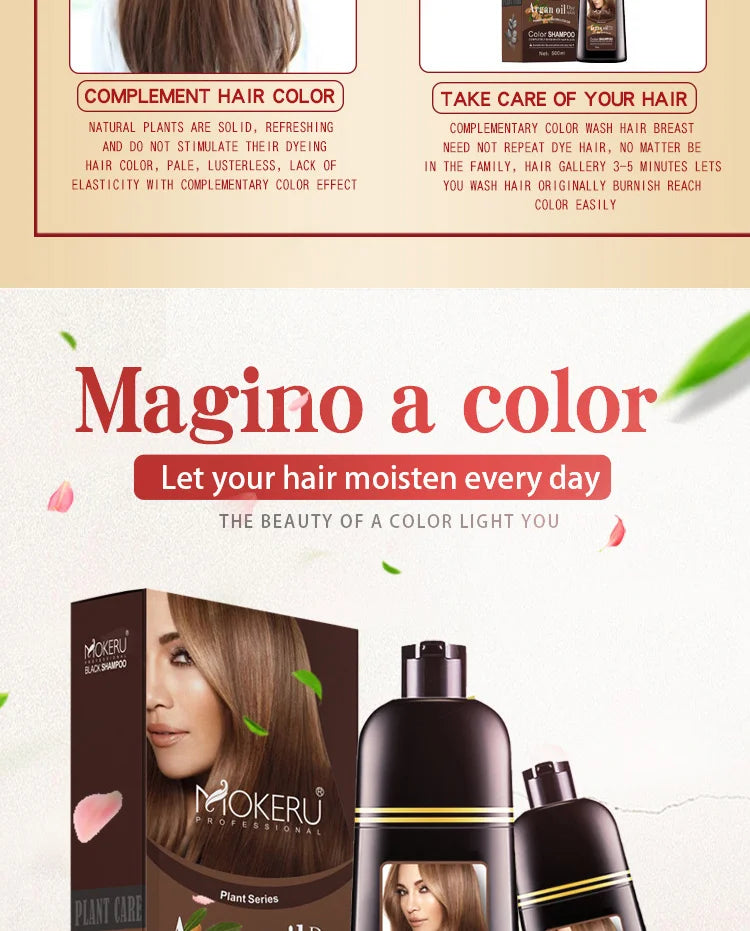 Mokeru Natural Organic Brown Hair Color Permanent Hair Coloring Shampoo Long Lasting Hair Dye Shampoo For Women Professional Dye