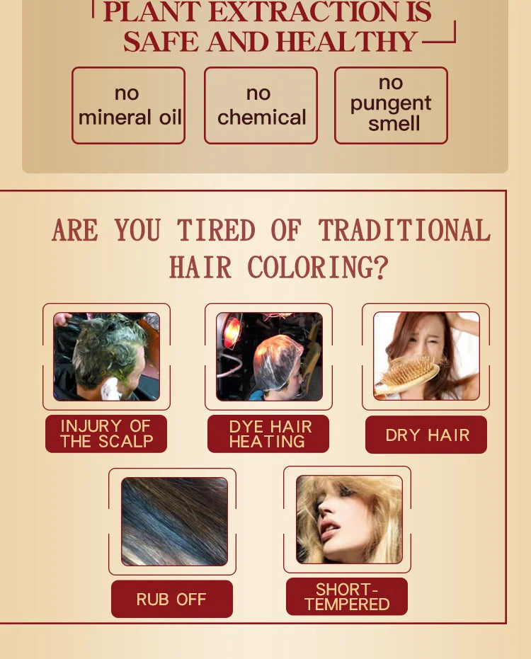 Mokeru Natural Organic Brown Hair Color Permanent Hair Coloring Shampoo Long Lasting Hair Dye Shampoo For Women Professional Dye