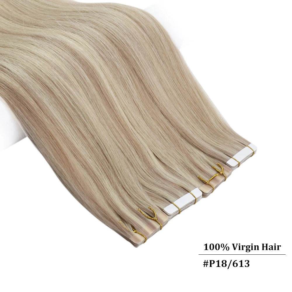 Ugeat Virgin Tape In Hair Extensions – Lasts Up to 12 Months, 10A Grade