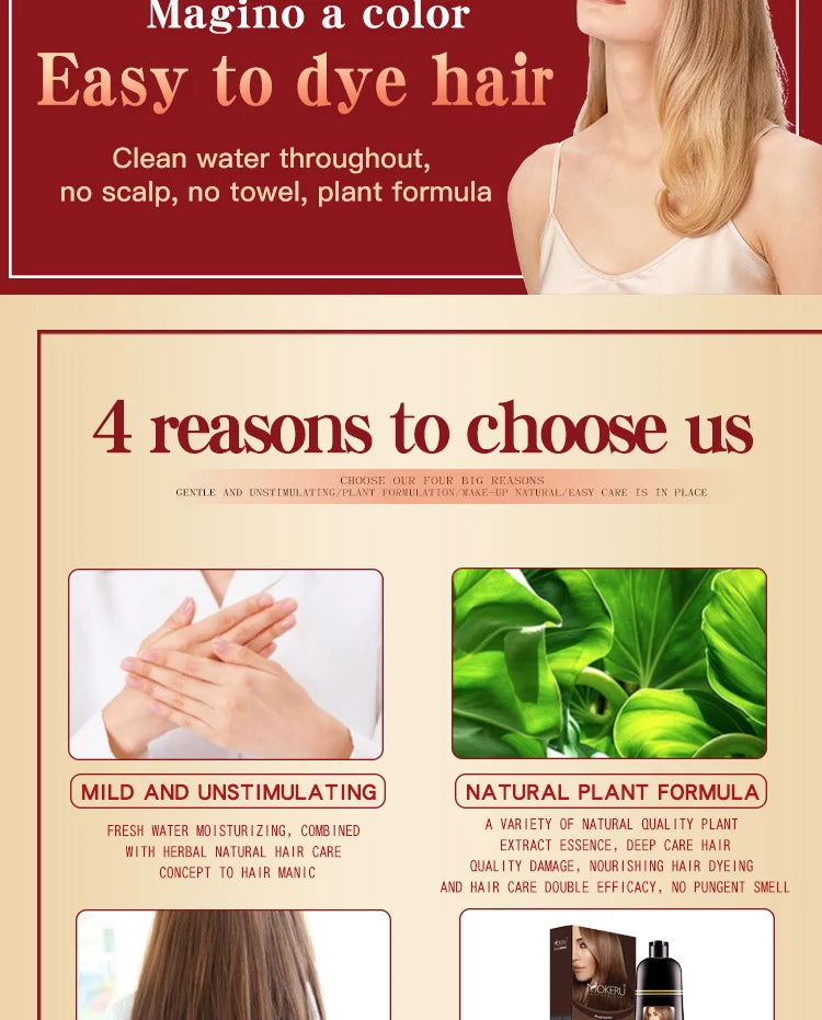 Mokeru Natural Organic Brown Hair Color Permanent Hair Coloring Shampoo Long Lasting Hair Dye Shampoo For Women Professional Dye
