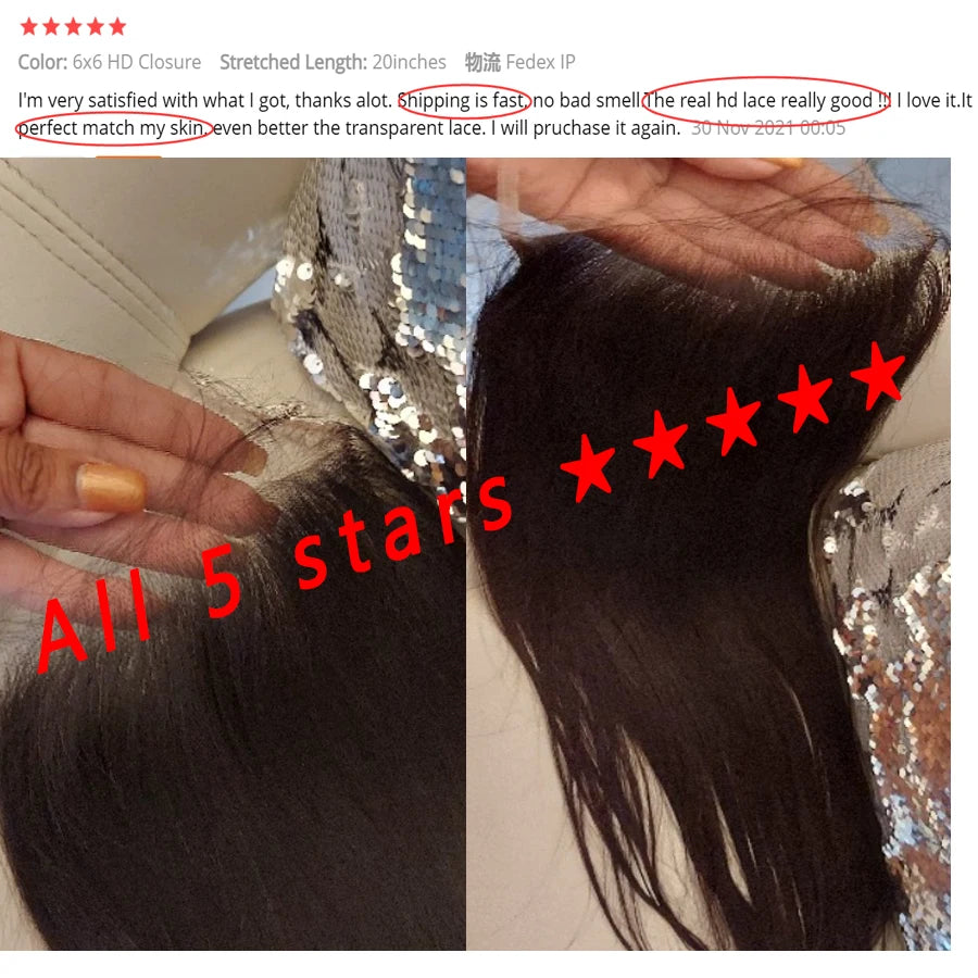 WOW ANGEL HD Lace 5x5 6x6 13x4 13x6 HD Lace Frontal Only Melt Skin Straight Hair Pre Plucked invisible HD Lace Closure Only