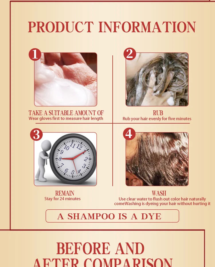 Mokeru Natural Organic Brown Hair Color Permanent Hair Coloring Shampoo Long Lasting Hair Dye Shampoo For Women Professional Dye