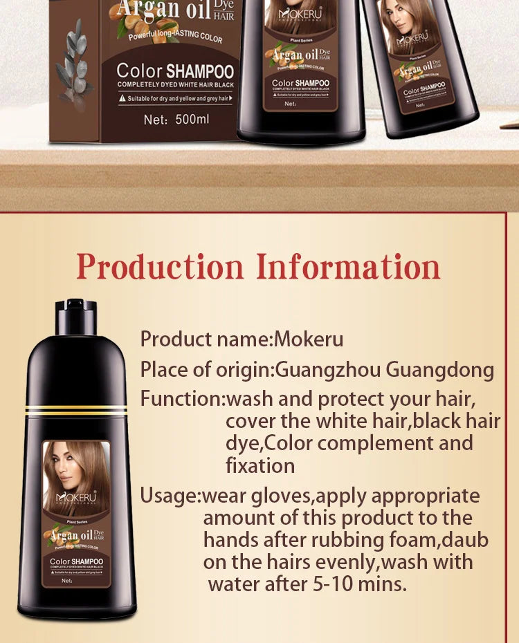 Mokeru Natural Organic Brown Hair Color Permanent Hair Coloring Shampoo Long Lasting Hair Dye Shampoo For Women Professional Dye