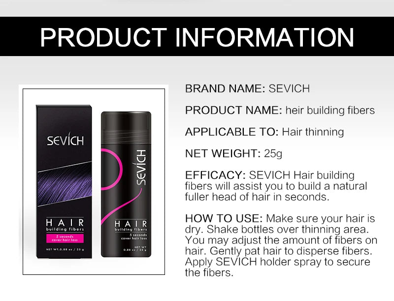 Sevich Hair Building Fiber Applicator Spray Instant Salon Hair Treatment Keratin Powders Hair Regrowth Fiber Thickening 10 Color