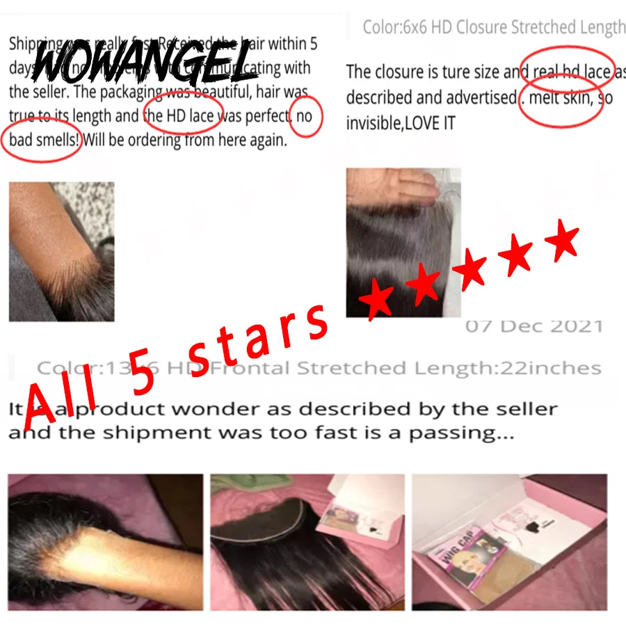 WOW ANGEL HD Lace 5x5 6x6 13x4 13x6 HD Lace Frontal Only Melt Skin Straight Hair Pre Plucked invisible HD Lace Closure Only