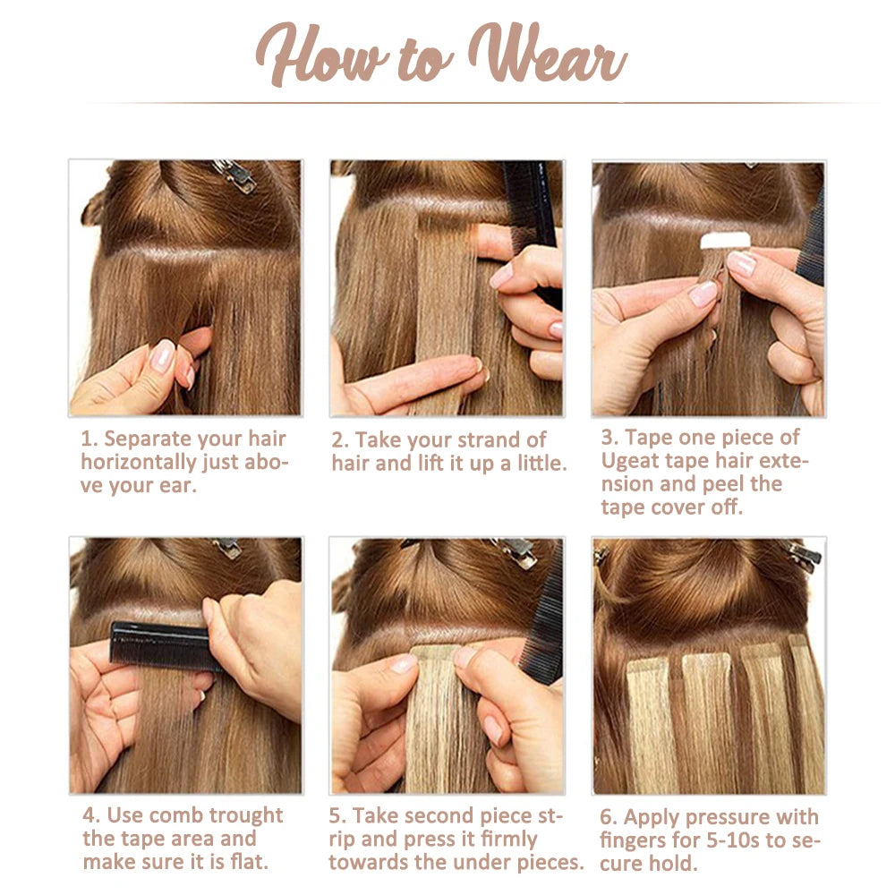 Ugeat Virgin Tape In Hair Extensions – Lasts Up to 12 Months, 10A Grade