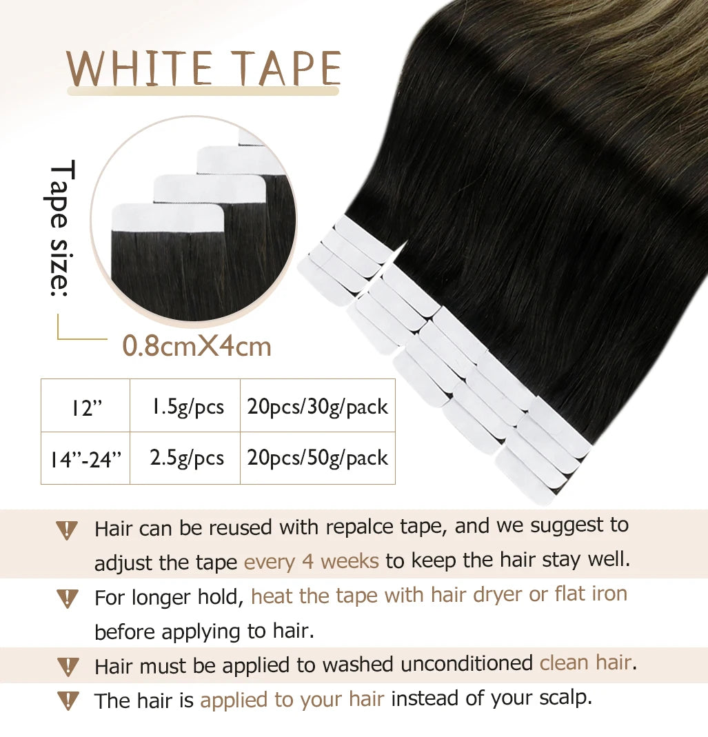 Balayage Tape In Human Hair Extensions – 20Pcs Seamless Remy